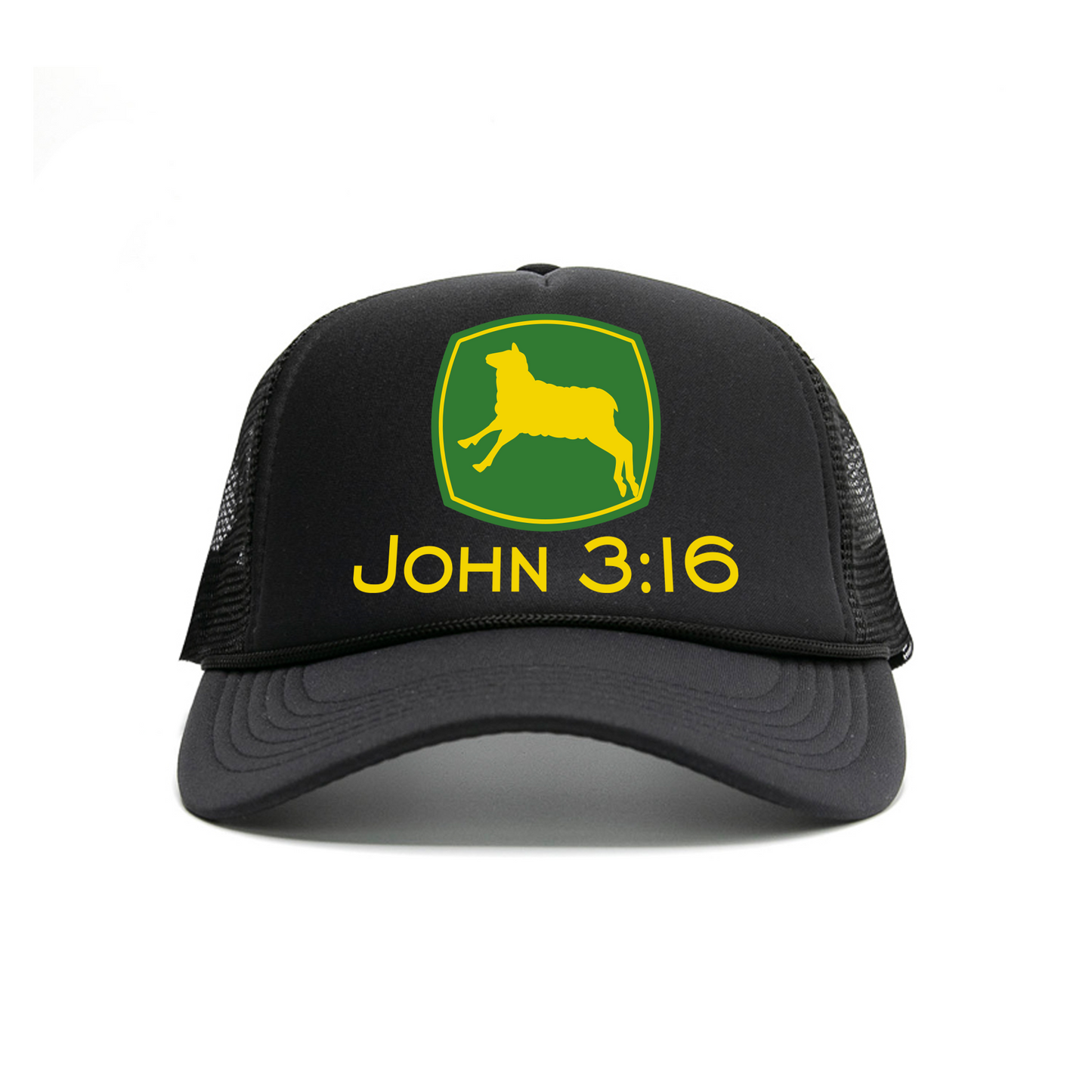 JOHN 3:16 BLACK TRUCKER HAT